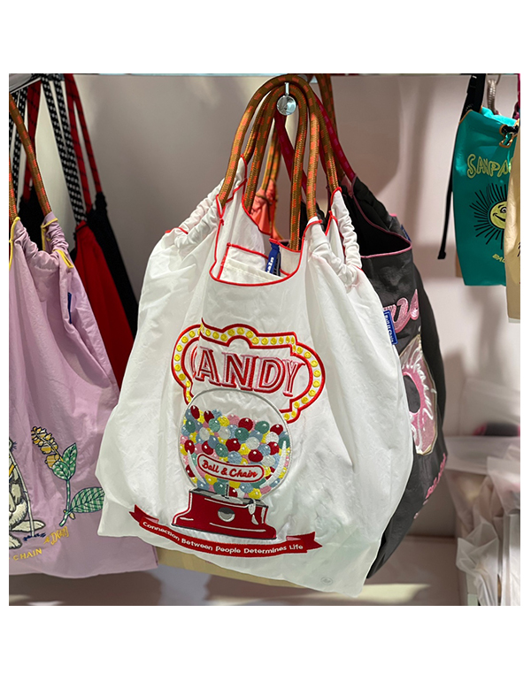 (M) Ball & Chain Eco Bag Medium Candy White