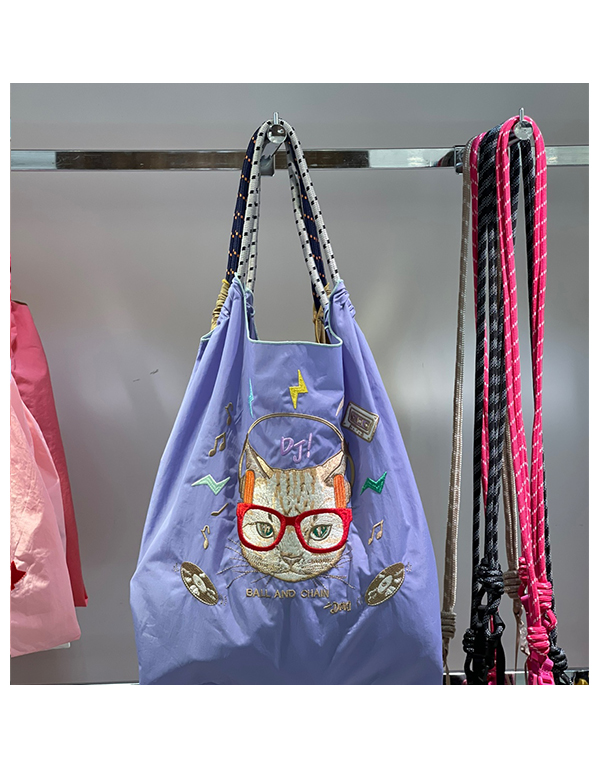 (M) Ball & Chain Eco Bag Medium DJ Cat Purple