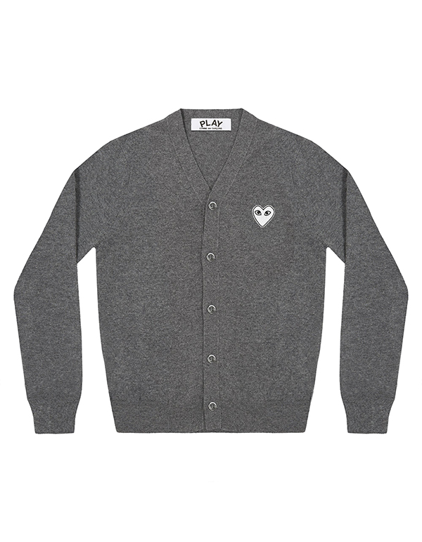 (MENS) COMME DES GARCONS WHITE HEART MENS CARDIGAN (MEDIUM GREY)