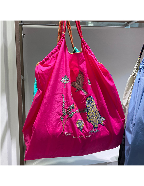 (L) Ball & Chain Eco Bag Large Owl Pink
