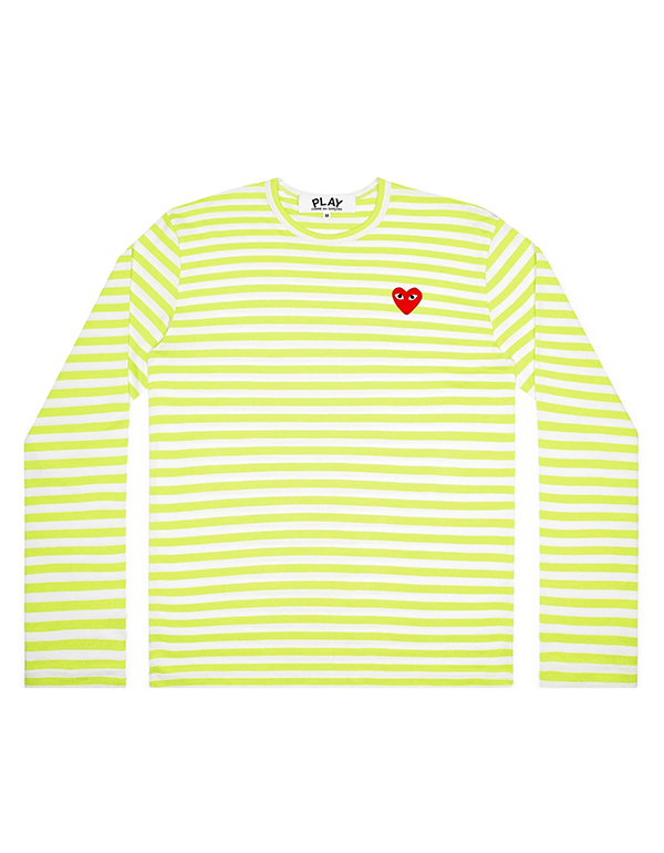 COMME DES GARCONS PLAY STRIPED T-Shirt (YELLOW-GREEN/WHITE)