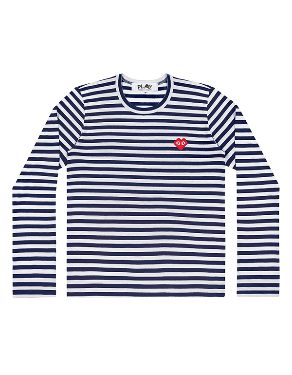COMME DES GARCONS PLAY INVADER STRIPED T-Shirt (NAVY/WHITE)