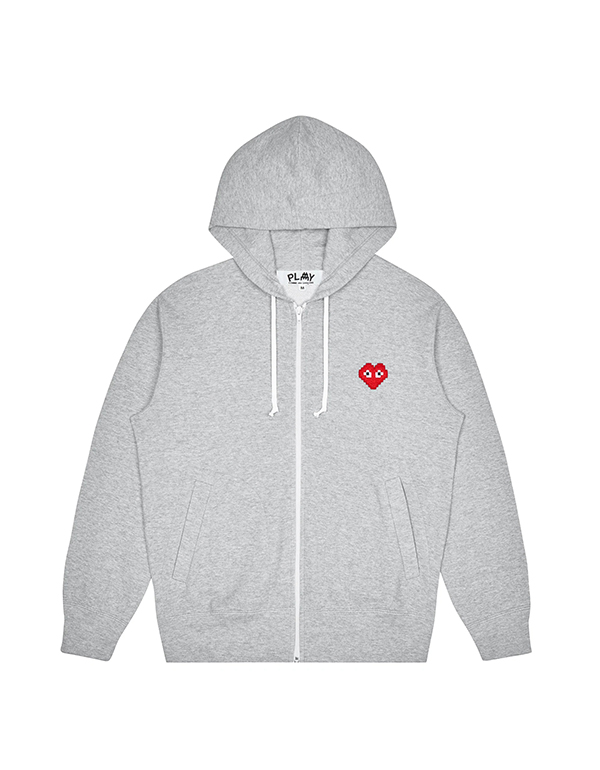 COMME DES GARCONS PLAY INVADER HOODED SWEATSHIRT (GREY)