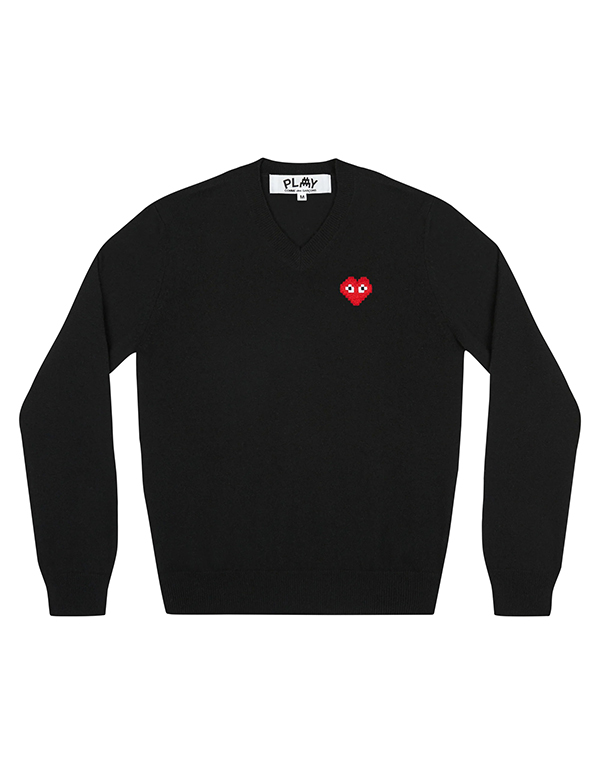 COMME DES GARCONS PLAY INVADER V NECK SWEATER (BLACK)