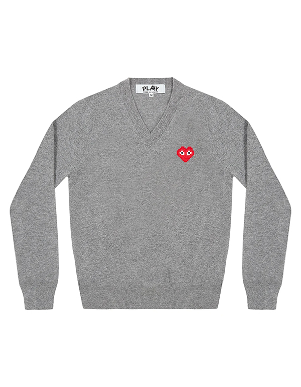 COMME DES GARCONS PLAY INVADER V NECK SWEATER (GREY)