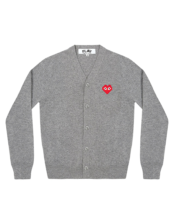 (MENS) COMME DES GARCONS PLAY INVADER MENS CARDIGAN (GREY)