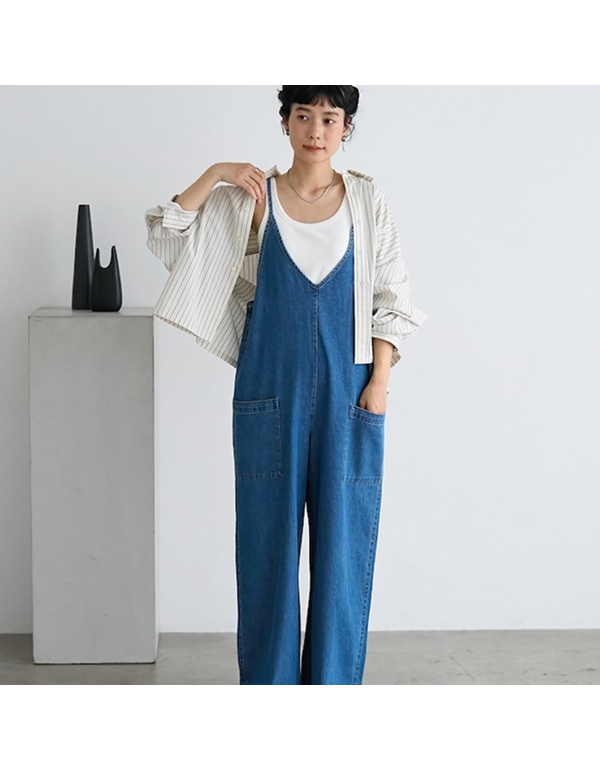 FREAKS STORE SUMMER V-NECK DENIM SALOPETTE