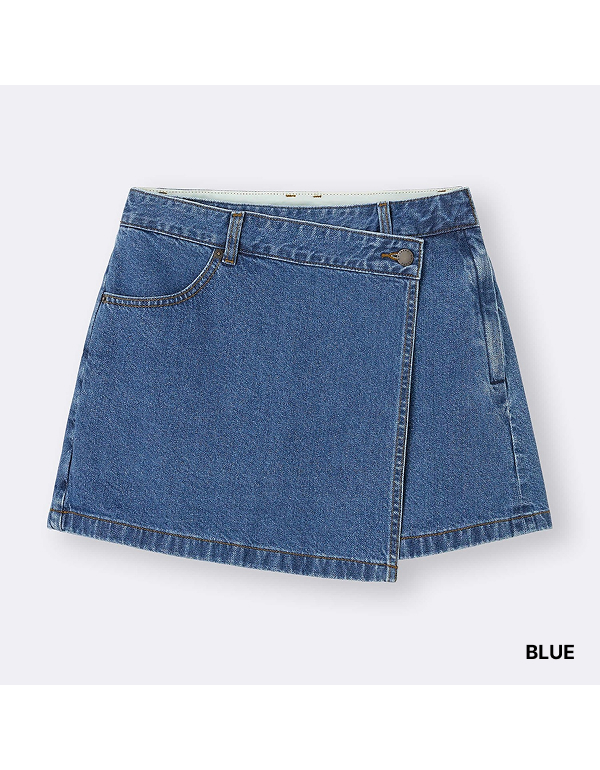 GU WOMENS DENIM WRAP SKIRT 3COLOR