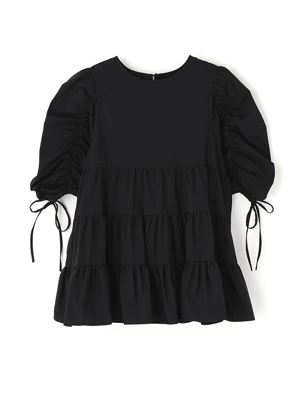 NATURALBEAUTYBASIC WOMEN GATHER SLEEVE TIERED TUNIC BLOUSE 3COLOR