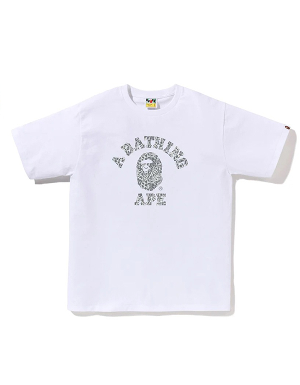 A BATHING APE LEOPARD PATTERN COLLEGE TEE WHITE 3COLOR