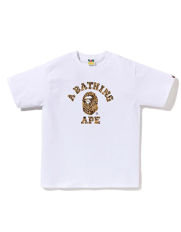 A BATHING APE LEOPARD PATTERN COLLEGE TEE WHITE 3COLOR