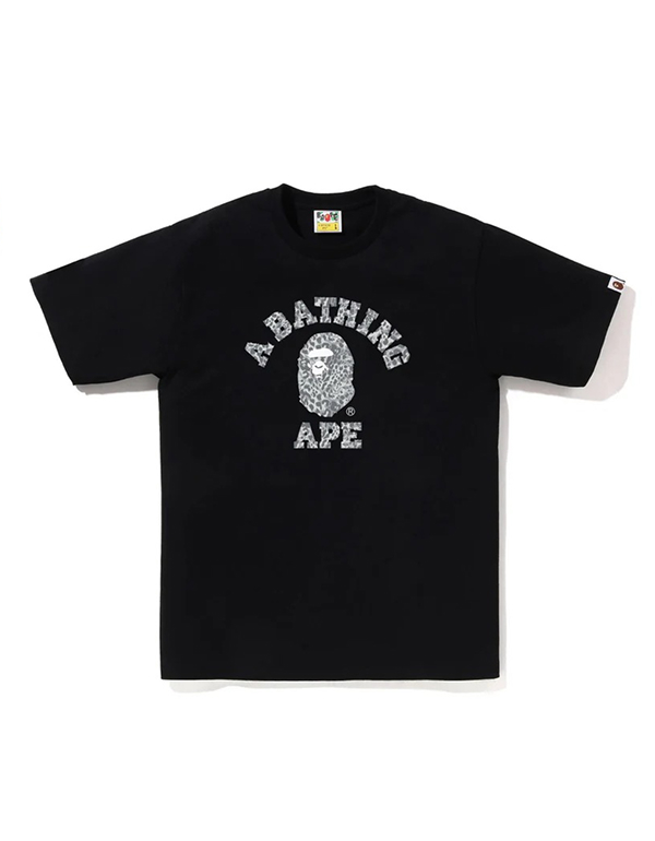 A BATHING APE LEOPARD PATTERN COLLEGE TEE BLACK 3COLOR