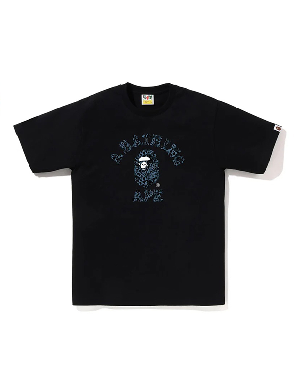 A BATHING APE LEOPARD PATTERN COLLEGE TEE BLACK 3COLOR